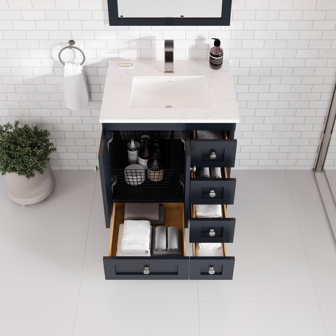 Acclaim 24 in. Dark Gray Single Sink Bath Vanity with Carrara Quartz Top and Undermount Porcelain Sink
