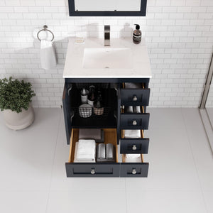 Acclaim 24 in. Dark Gray Single Sink Bath Vanity with Carrara Quartz Top and Undermount Porcelain Sink