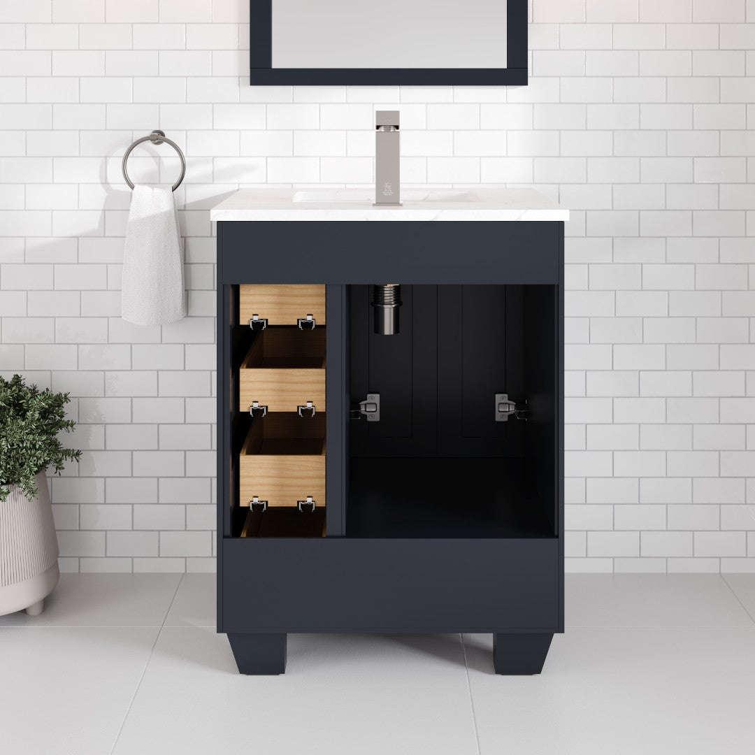 Acclaim 24 in. Dark Gray Single Sink Bath Vanity with Carrara Quartz Top and Undermount Porcelain Sink