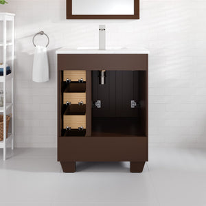 Acclaim 24 in. Teak Single Sink Bath Vanity with Carrara Quartz Top and Undermount Porcelain Sink
