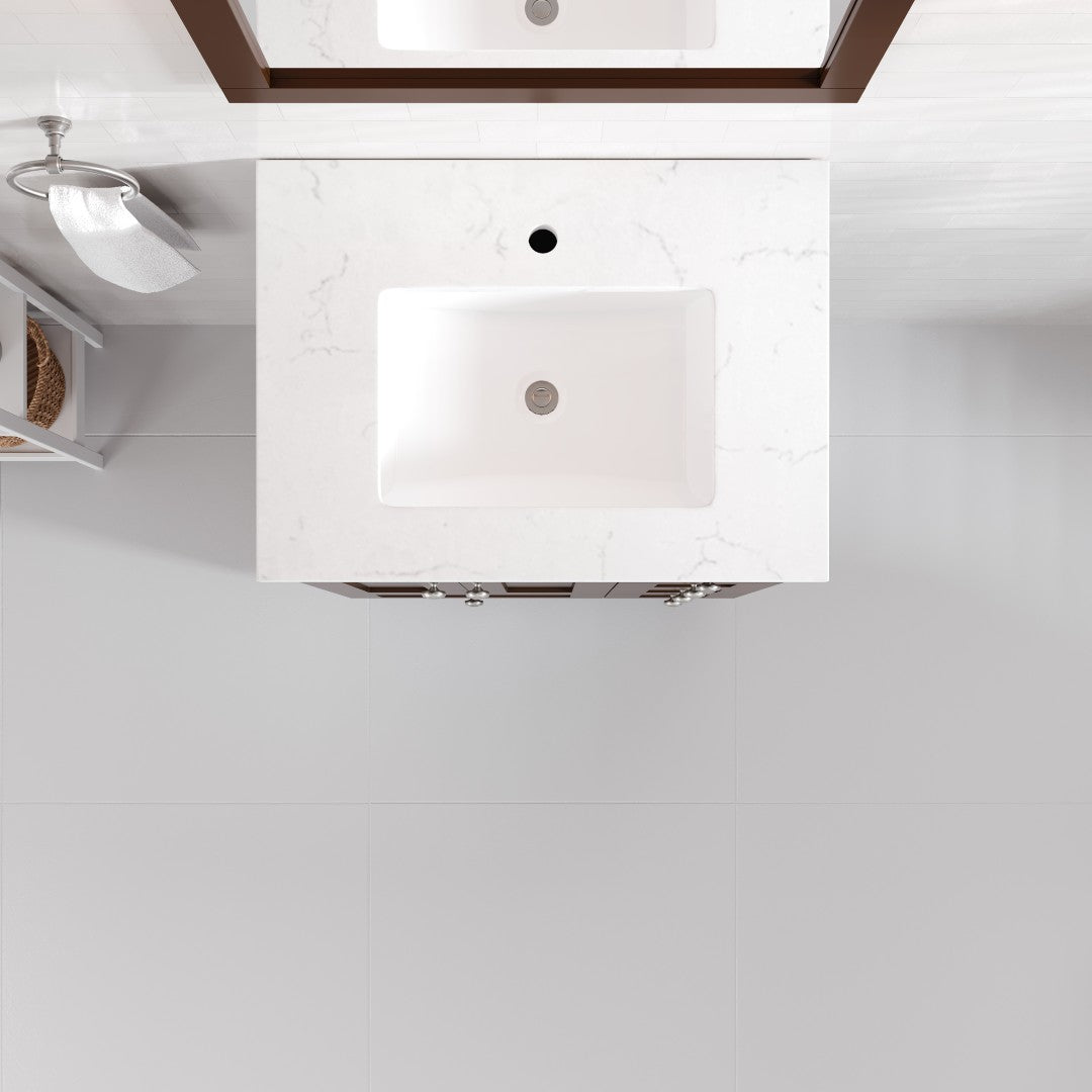 Acclaim 24 in. Teak Single Sink Bath Vanity with Carrara Quartz Top and Undermount Porcelain Sink