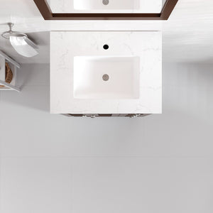 Acclaim 24 in. Teak Single Sink Bath Vanity with Carrara Quartz Top and Undermount Porcelain Sink