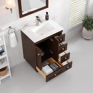 Acclaim 24 in. Teak Single Sink Bath Vanity with Carrara Quartz Top and Undermount Porcelain Sink