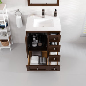 Acclaim 24 in. Teak Single Sink Bath Vanity with Carrara Quartz Top and Undermount Porcelain Sink