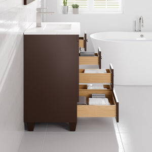 Acclaim 24 in. Teak Single Sink Bath Vanity with Carrara Quartz Top and Undermount Porcelain Sink