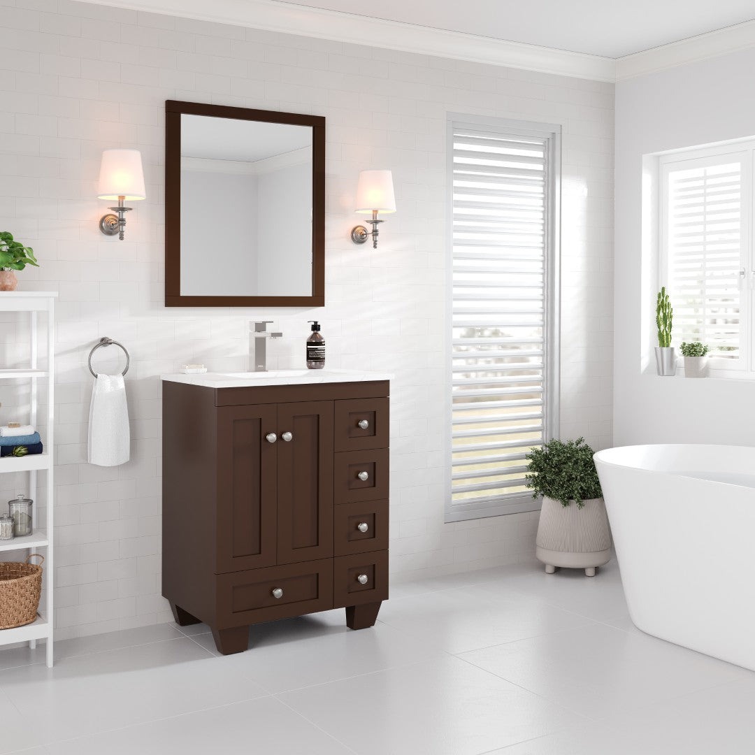 Acclaim 24 in. Teak Single Sink Bath Vanity with Carrara Quartz Top and Undermount Porcelain Sink