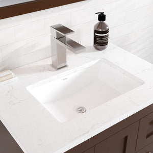 Acclaim 24 in. Teak Single Sink Bath Vanity with Carrara Quartz Top and Undermount Porcelain Sink