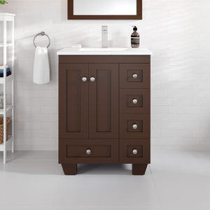 Acclaim 24 in. Teak Single Sink Bath Vanity with Carrara Quartz Top and Undermount Porcelain Sink