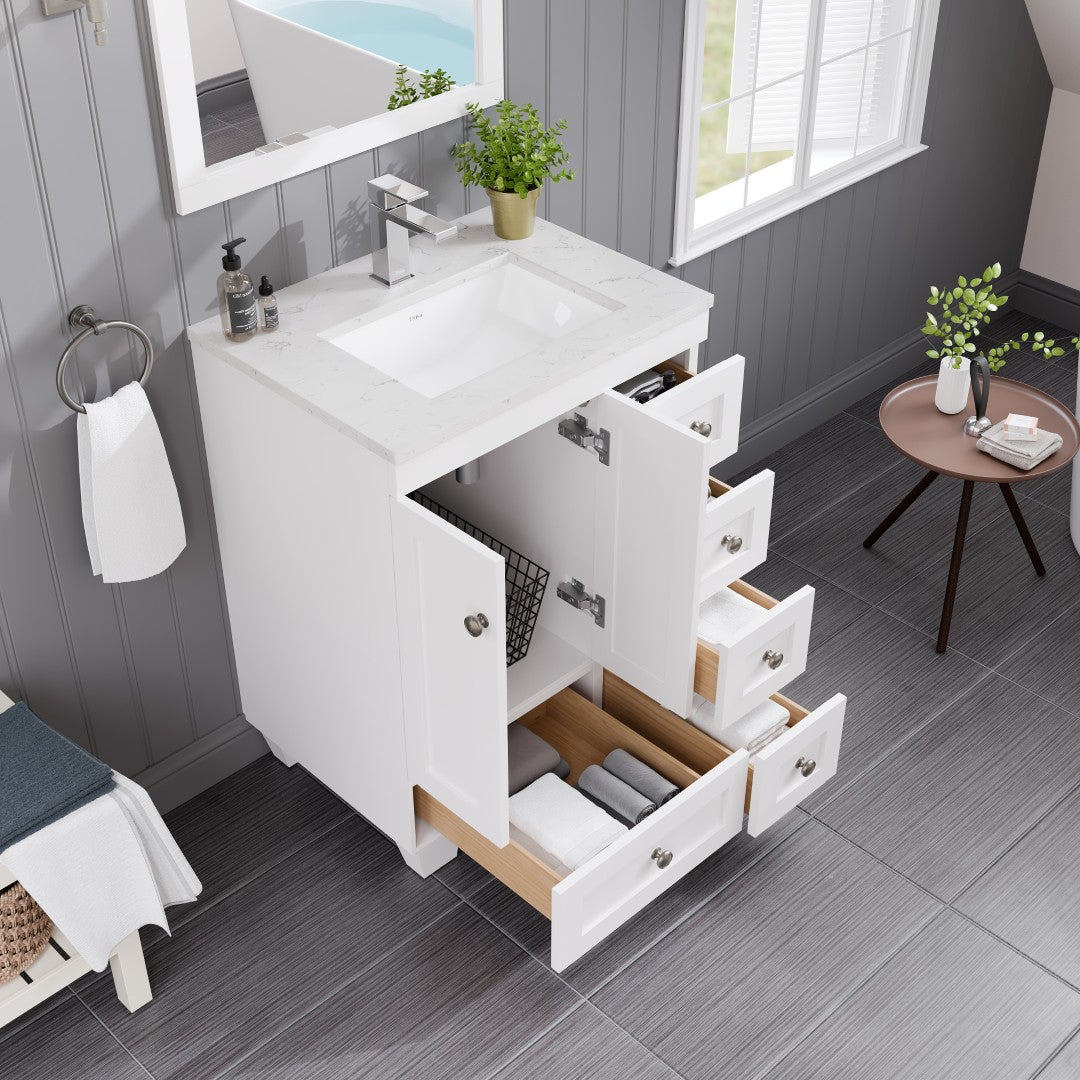 Acclaim 24 in. White Single Sink Bath Vanity with Carrara Quartz Top and Undermount Porcelain Sink
