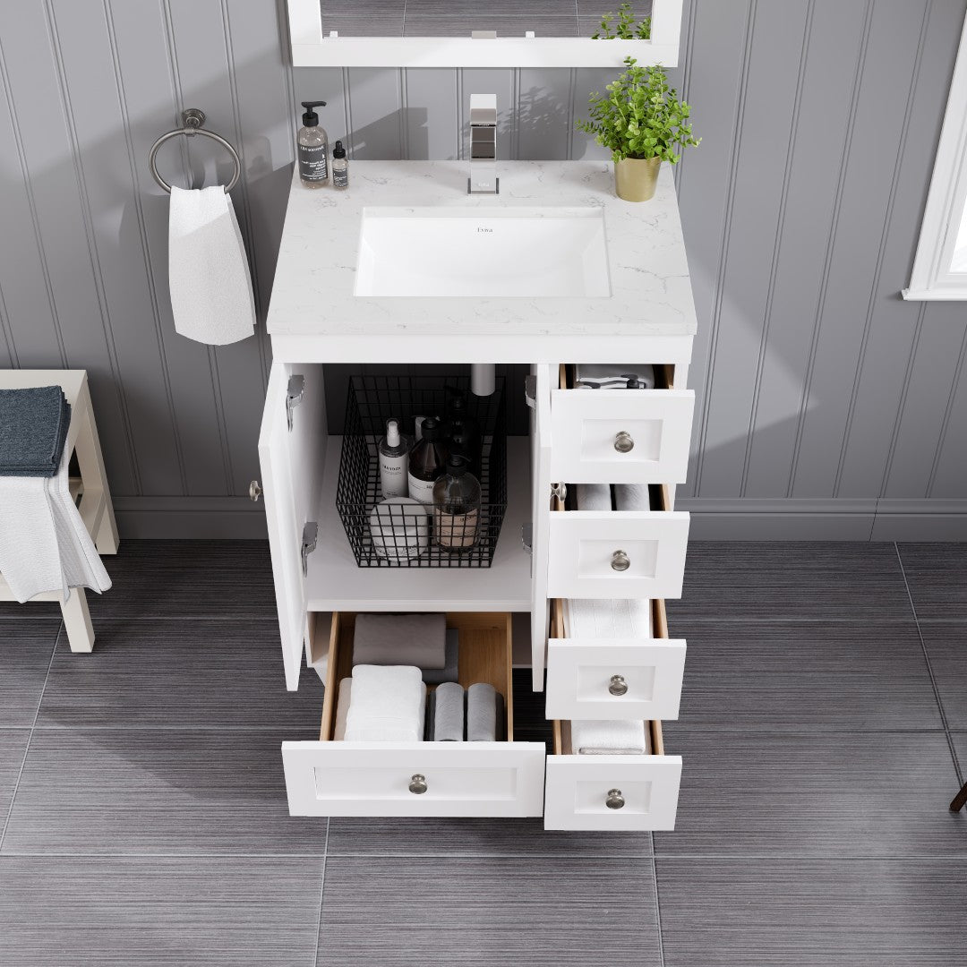 Acclaim 24 in. White Single Sink Bath Vanity with Carrara Quartz Top and Undermount Porcelain Sink