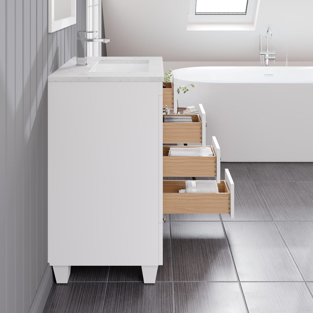 Acclaim 24 in. White Single Sink Bath Vanity with Carrara Quartz Top and Undermount Porcelain Sink