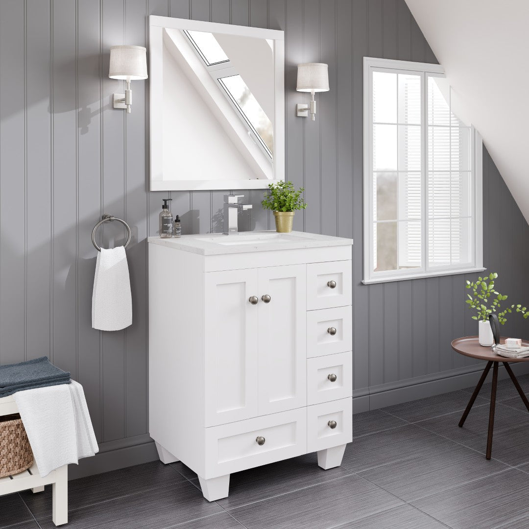 Acclaim 24 in. White Single Sink Bath Vanity with Carrara Quartz Top and Undermount Porcelain Sink