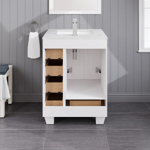 Acclaim 24 in. White Single Sink Bath Vanity with Carrara Quartz Top and Undermount Porcelain Sink