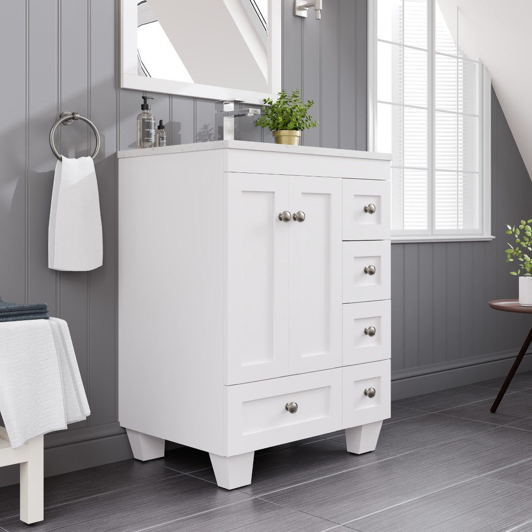 Acclaim 24 in. White Single Sink Bath Vanity with Carrara Quartz Top and Undermount Porcelain Sink