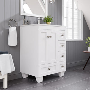 Acclaim 24 in. White Single Sink Bath Vanity with Carrara Quartz Top and Undermount Porcelain Sink