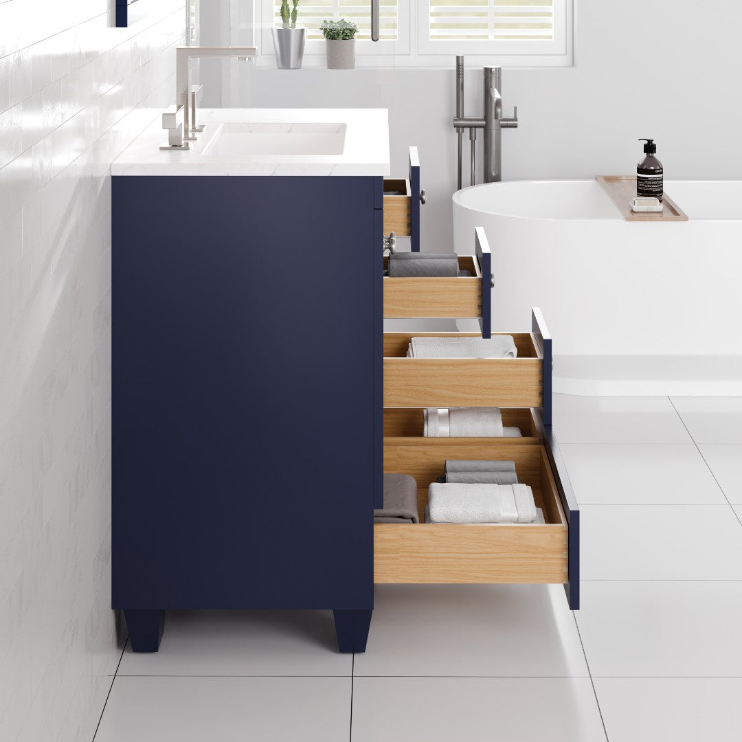 Acclaim 28 in. Blue Single Sink Bath Vanity with Carrara Quartz Top and Undermount Porcelain Sink