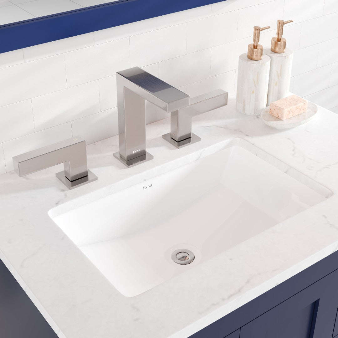 Acclaim 28 in. Blue Single Sink Bath Vanity with Carrara Quartz Top and Undermount Porcelain Sink