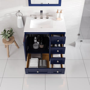 Acclaim 28 in. Blue Single Sink Bath Vanity with Carrara Quartz Top and Undermount Porcelain Sink