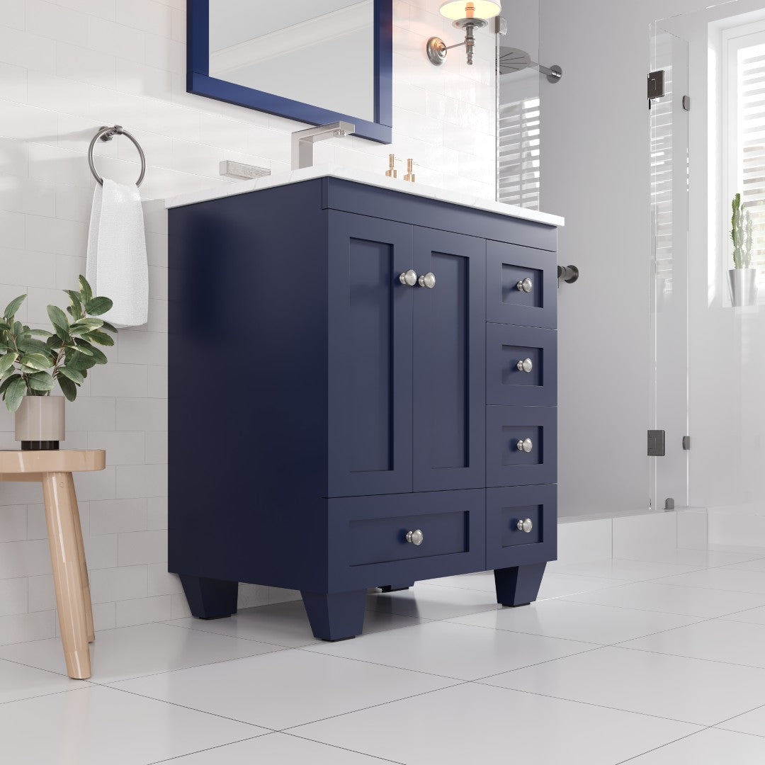 Acclaim 28 in. Blue Single Sink Bath Vanity with Carrara Quartz Top and Undermount Porcelain Sink