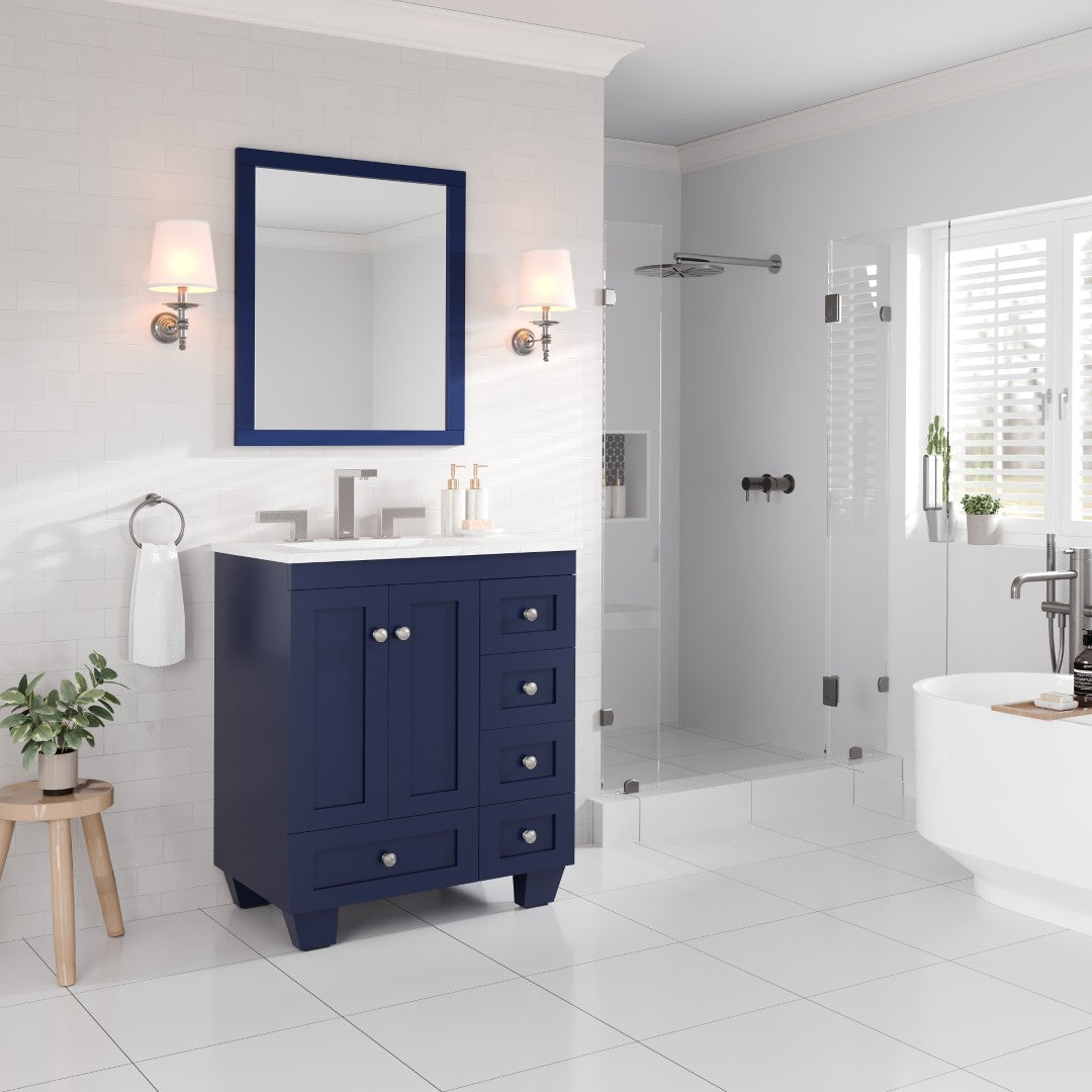 Acclaim 28 in. Blue Single Sink Bath Vanity with Carrara Quartz Top and Undermount Porcelain Sink