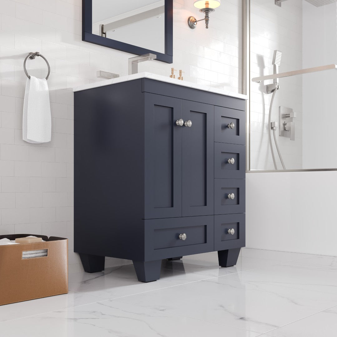 Acclaim 28 in. Dark Gray Single Sink Bath Vanity with Carrara Quartz Top and Undermount Porcelain Sink