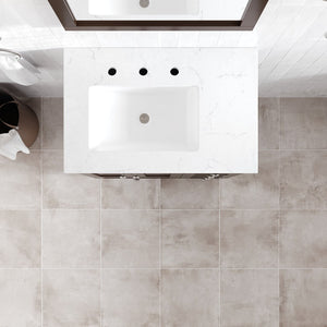 Acclaim 28 in. Teak Single Sink Bath Vanity with Carrara Quartz Top and Undermount Porcelain Sink