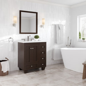 Acclaim 28 in. Teak Single Sink Bath Vanity with Carrara Quartz Top and Undermount Porcelain Sink
