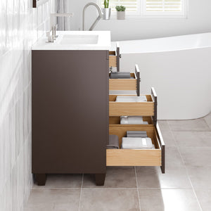 Acclaim 28 in. Teak Single Sink Bath Vanity with Carrara Quartz Top and Undermount Porcelain Sink