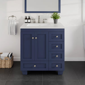 Acclaim 30 in. Blue Single Sink Bath Vanity with Carrara Quartz Top and Undermount Porcelain Sink
