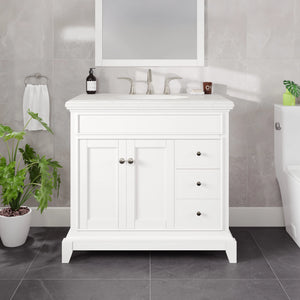 Elite Stamford 36 in. White Single Sink Bath Vanity with Carrara Quartz Top and Undermount Porcelain Sink