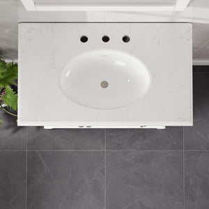 Elite Stamford 36 in. White Single Sink Bath Vanity with Carrara Quartz Top and Undermount Porcelain Sink
