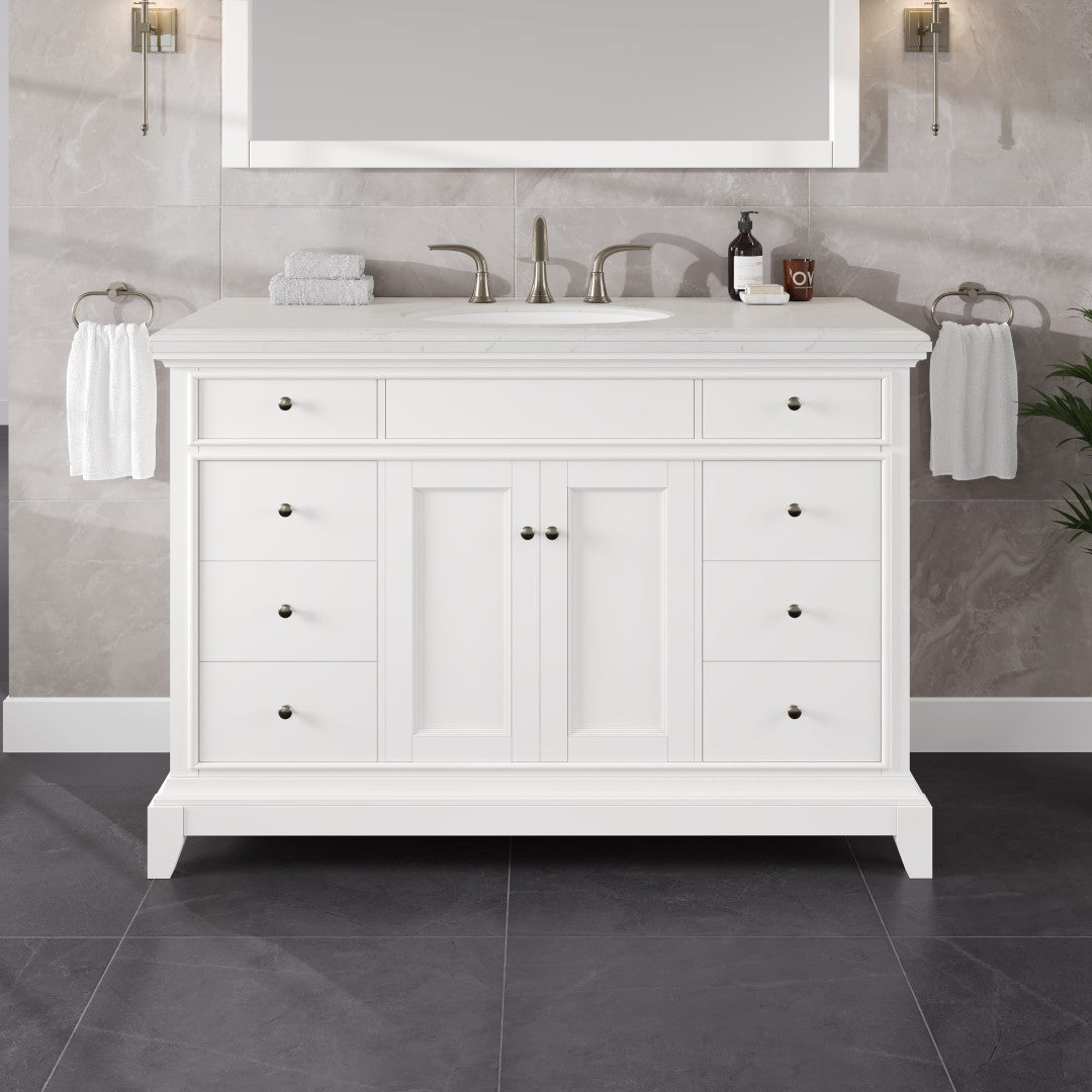 Elite Stamford 48 in. White Single Sink Bath Vanity with Carrara Quartz Top and Undermount Porcelain Sink