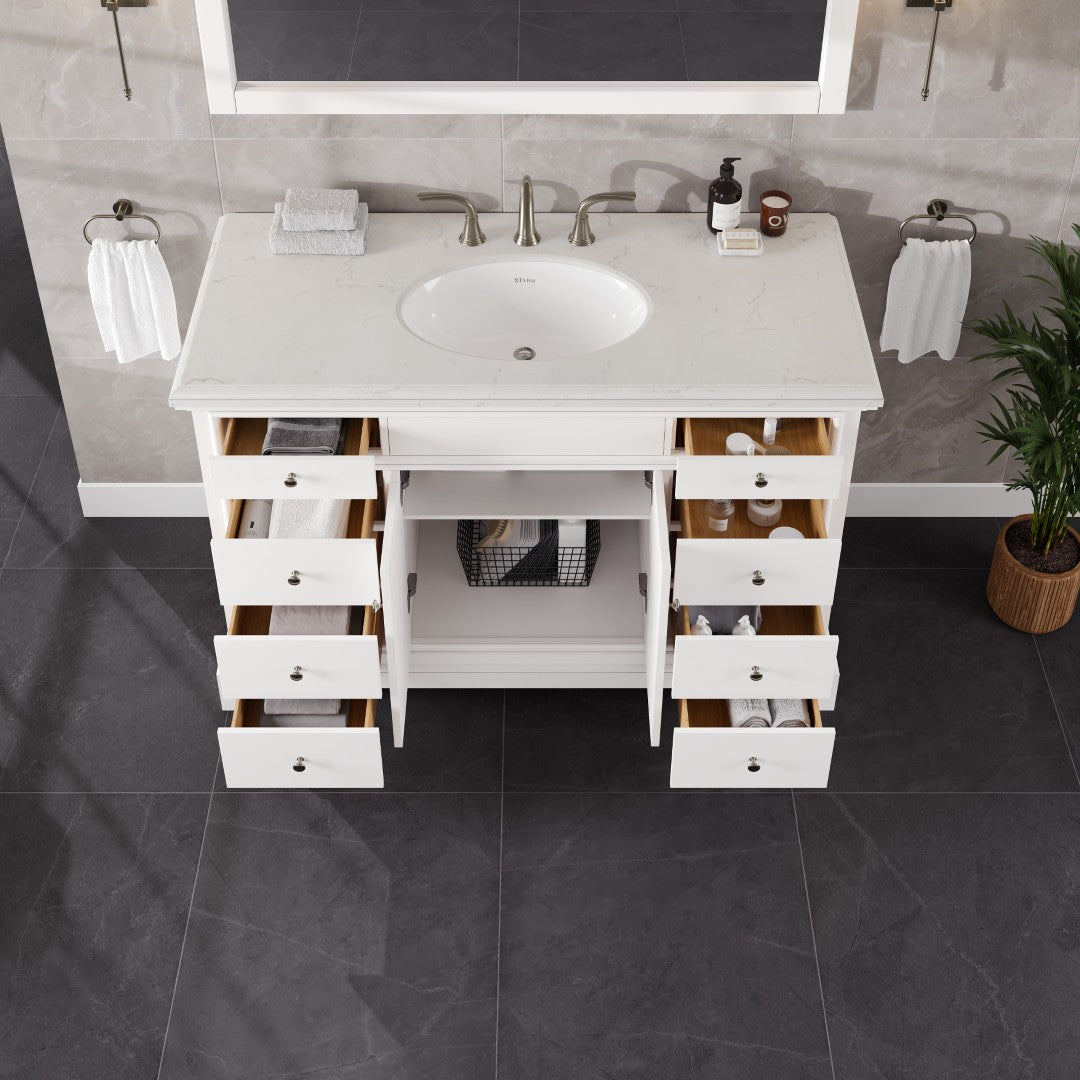 Elite Stamford 48 in. White Single Sink Bath Vanity with Carrara Quartz Top and Undermount Porcelain Sink