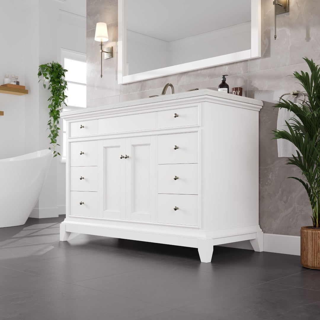 Elite Stamford 48 in. White Single Sink Bath Vanity with Carrara Quartz Top and Undermount Porcelain Sink