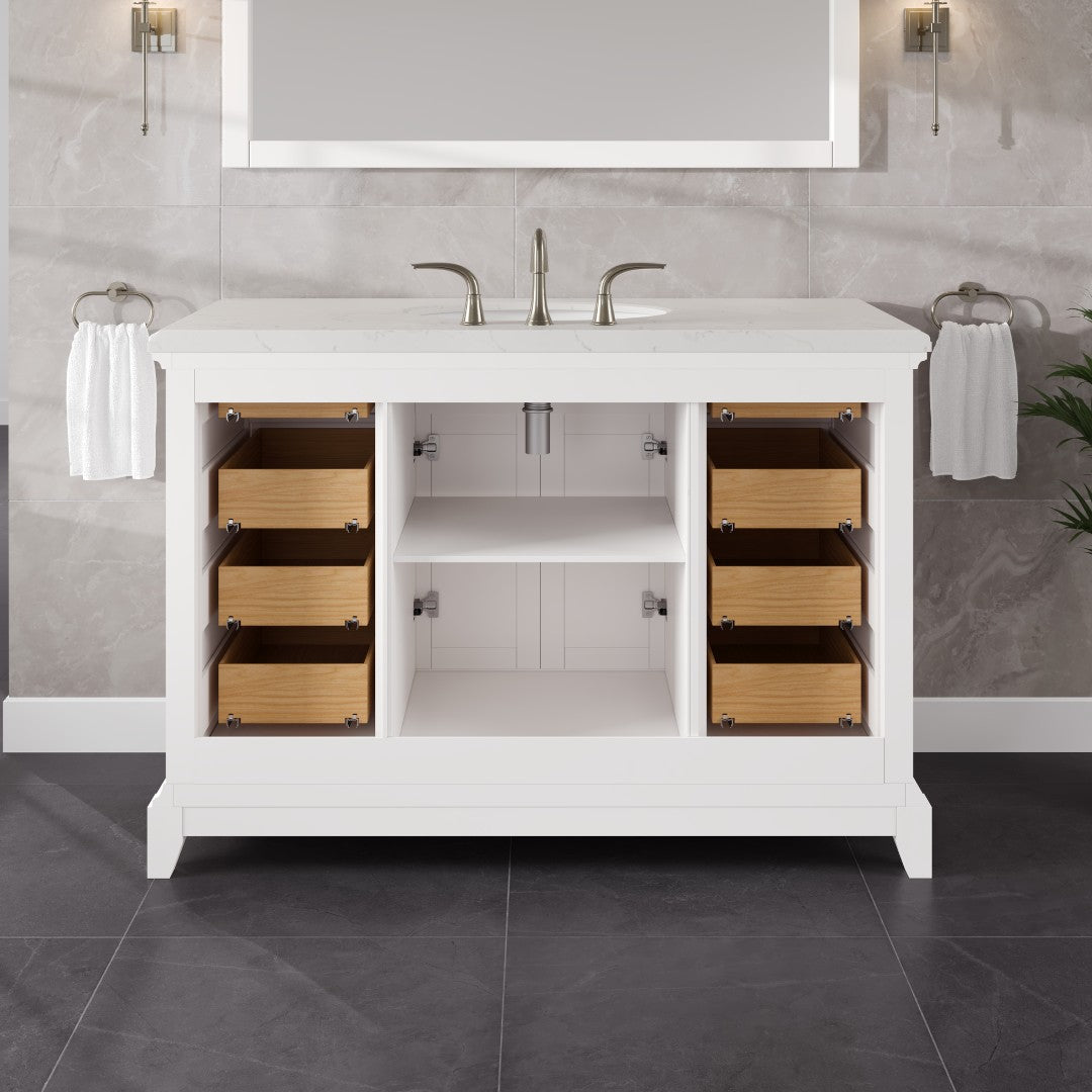 Elite Stamford 48 in. White Single Sink Bath Vanity with Carrara Quartz Top and Undermount Porcelain Sink