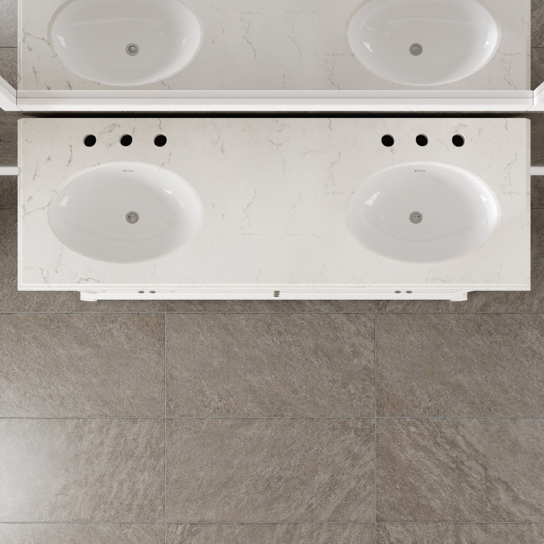 Elite Stamford 60 in. White Double Sink  Bath Vanity with Carrara Quartz Top and Undermount Porcelain Sinks