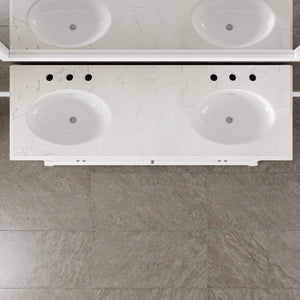 Elite Stamford 60 in. White Double Sink  Bath Vanity with Carrara Quartz Top and Undermount Porcelain Sinks