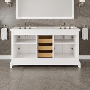 Elite Stamford 60 in. White Double Sink  Bath Vanity with Carrara Quartz Top and Undermount Porcelain Sinks