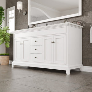 Elite Stamford 60 in. White Double Sink  Bath Vanity with Carrara Quartz Top and Undermount Porcelain Sinks