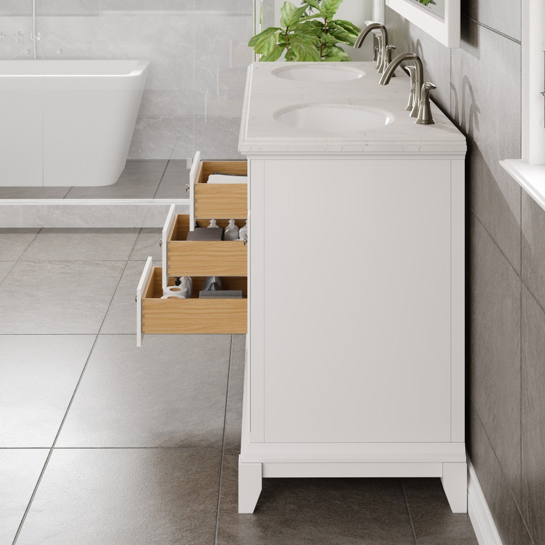 Elite Stamford 60 in. White Double Sink  Bath Vanity with Carrara Quartz Top and Undermount Porcelain Sinks