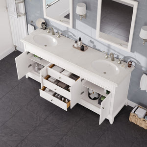 Elite Stamford 72 in. White Double Sink  Bath Vanity with Carrara Quartz Top and Undermount Porcelain Sinks