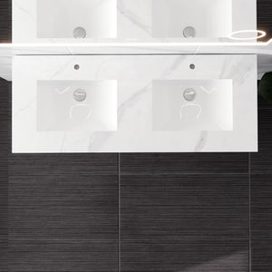Aurora 48 in. Concrete Gray Wall Mount Double Sink  Bath Vanity with Carrara Quartz Top and Undermount Porcelain Sinks