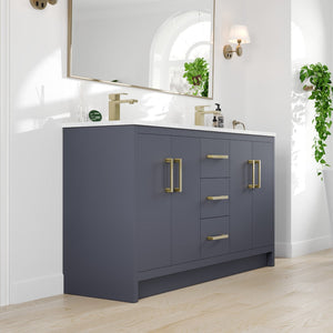 Curio 60 in. Dark Blue Double Sink  Bath Vanity with Carrara Quartz Top and Undermount Porcelain Sinks