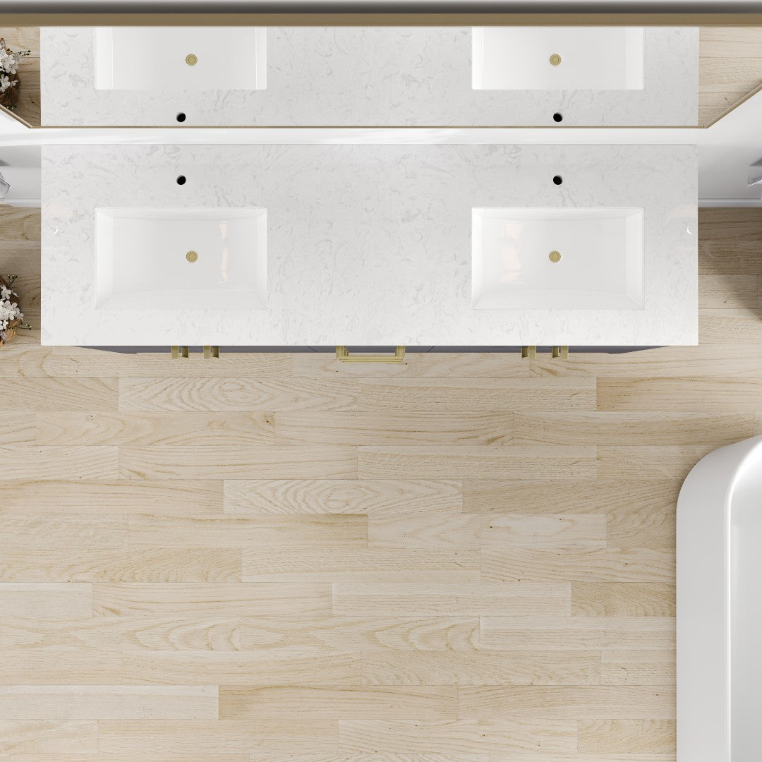 Curio 60 in. Dark Blue Double Sink  Bath Vanity with Carrara Quartz Top and Undermount Porcelain Sinks