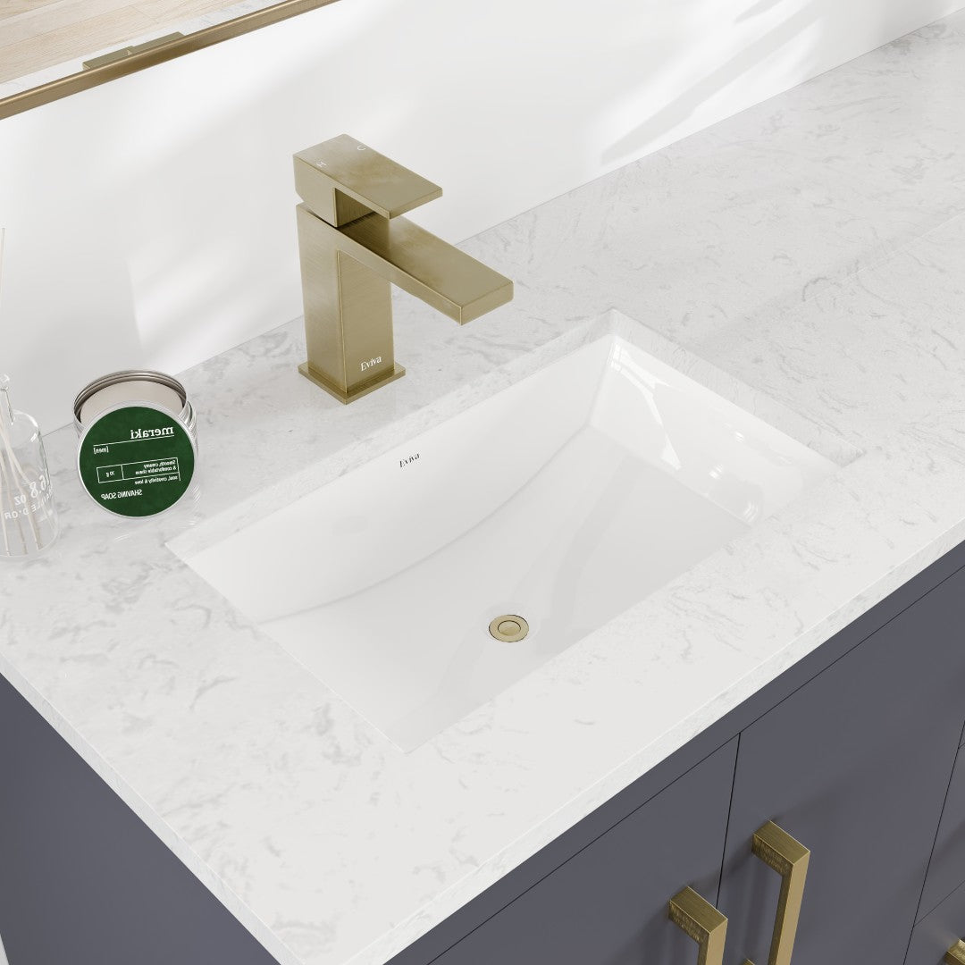 Curio 60 in. Dark Blue Double Sink  Bath Vanity with Carrara Quartz Top and Undermount Porcelain Sinks