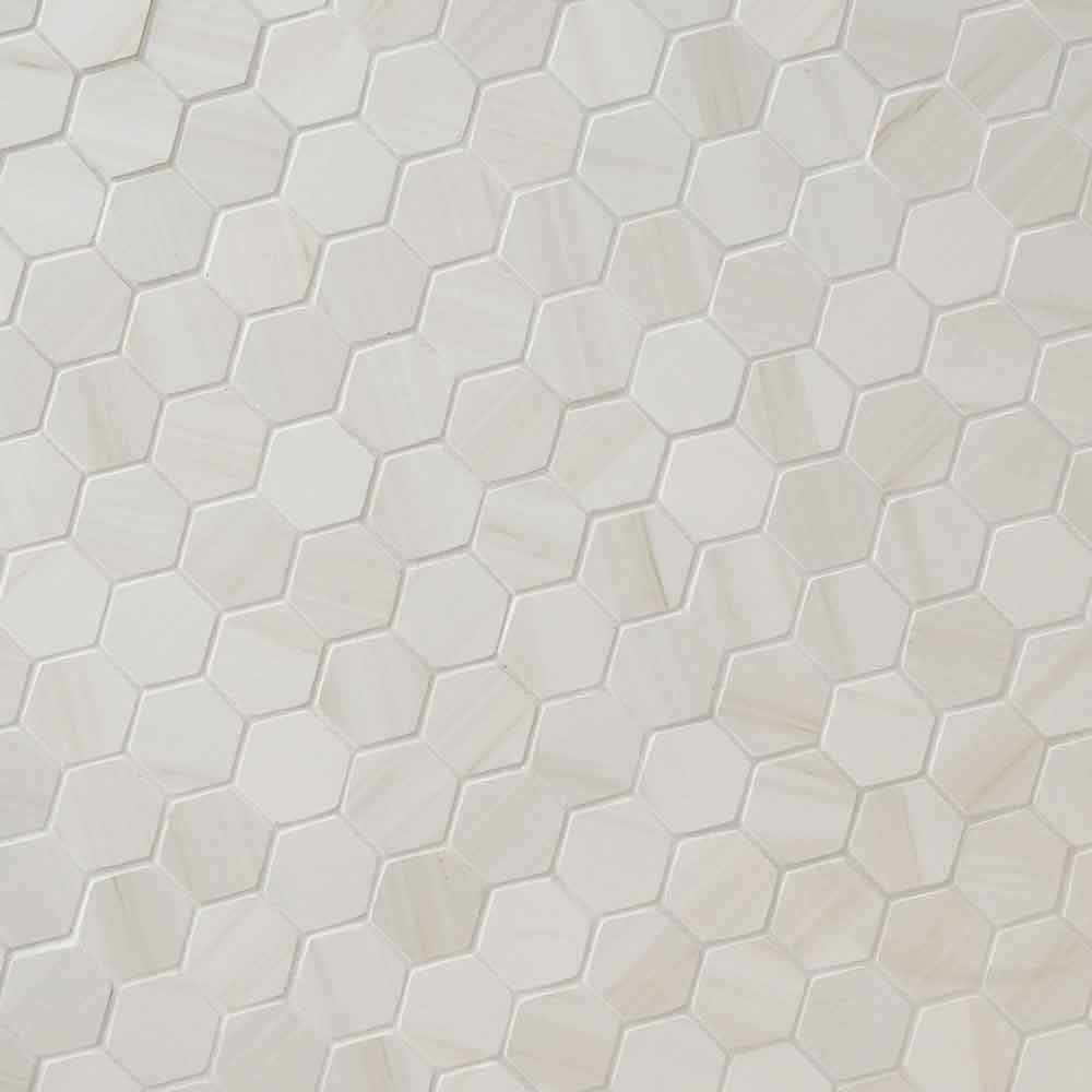 Eden dolomite 12x12 2hexagon porcelain matte meshmounted mosaic tile NEDEDOL2X2HEX product shot wall view 2