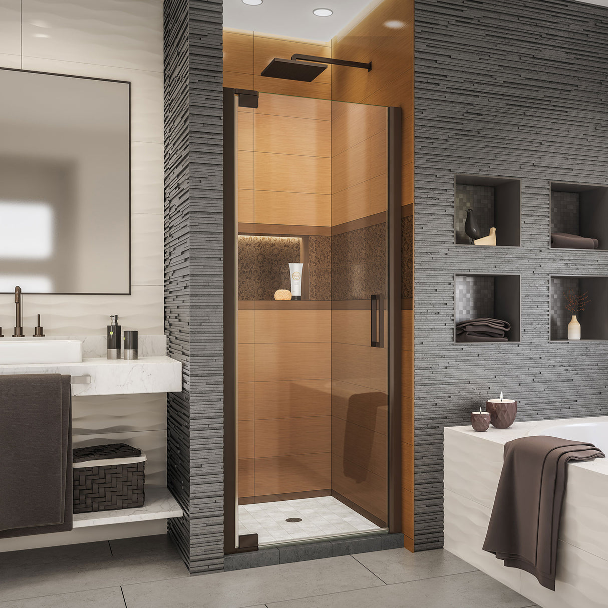 DreamLine Elegance-LS 32 1/4 - 34 1/4 in. W x 72 in. H Frameless Pivot Shower Door in Oil Rubbed Bronze