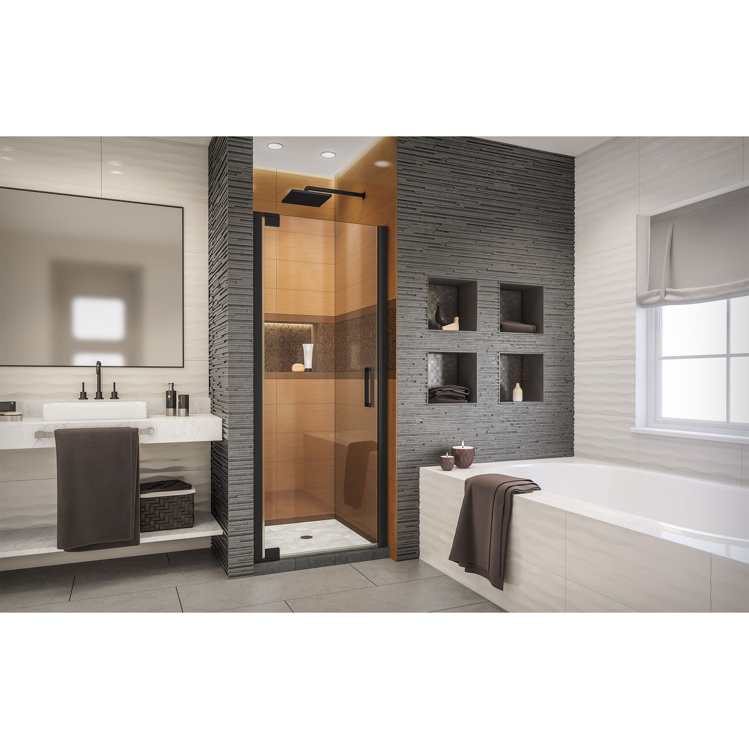 DreamLine Elegance-LS 27 - 29 in. W x 72 in. H Frameless Pivot Shower Door in Satin Black
