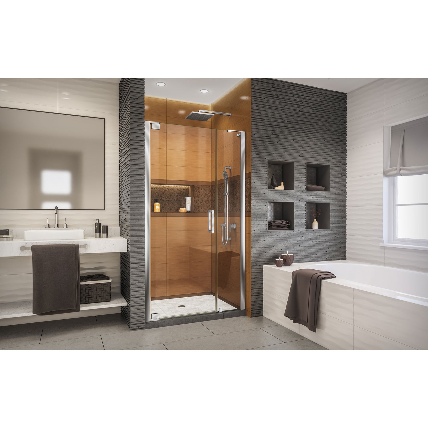 DreamLine Elegance-LS 42 1/4 - 44 1/4 in. W x 72 in. H Frameless Pivot Shower Door in Chrome