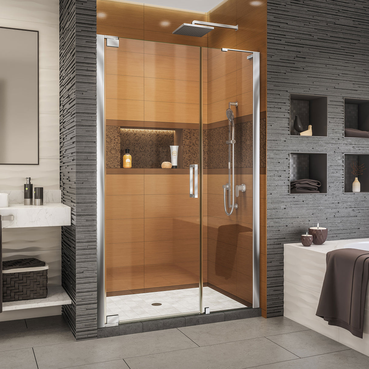 DreamLine Elegance-LS 44 3/4 - 46 3/4 in. W x 72 in. H Frameless Pivot Shower Door in Chrome